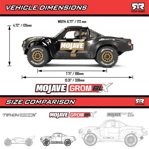 ARA2304T1 MOJAVE GROM 223S BLX Brushless 4X4 Small Scale Desert Truck RTR, Black - Image 13