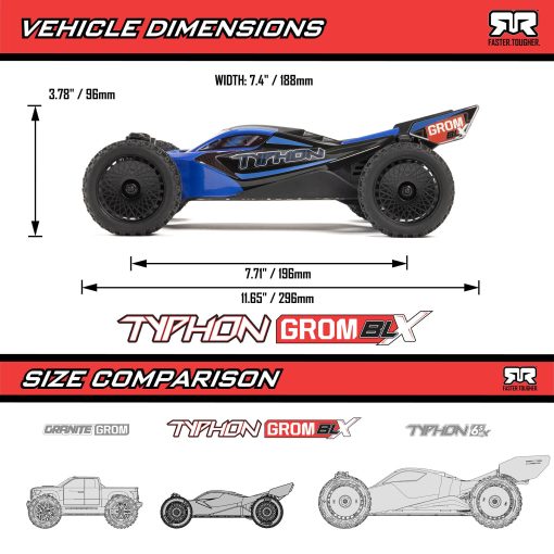 ARA2306ST1 TYPHON GROM 223S BLX Brushless 4X4 Small Scale Buggy RTR with Battery & Charger, Red - Image 15