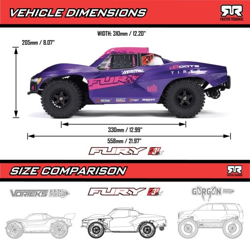 ARA3521T3 1/10 FURY 2wd 223S BLX Brushless Short Course Truck RTR with DSC, Purple - Image 18