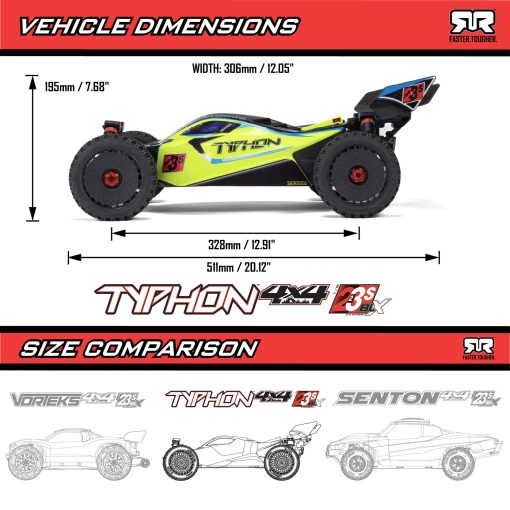 ARA4306V4T2 1/8 TYPHON 223S BLX Brushless 4X4 Buggy RTR with DSC, Yellow [ETA : 27/11] - Image 14