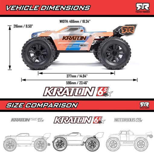 ARA8608V6T1 1/8 KRATON 6S V6 4X4 BLX Brushless Speed Monster Truck RTR, Blue/Orange - Image 19