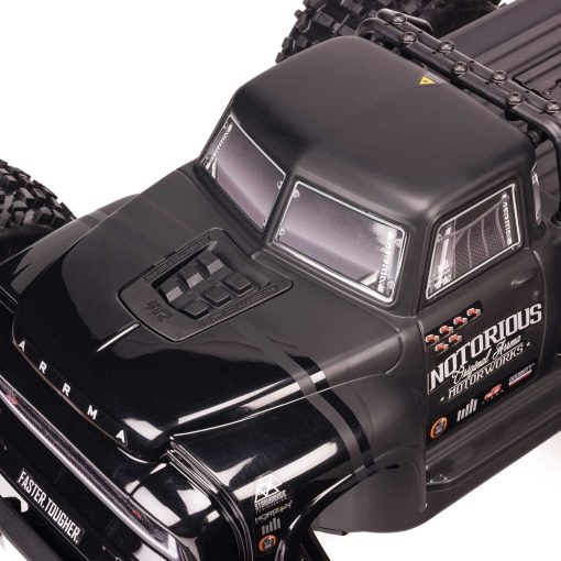 ARA8611V6T1 1/8 NOTORIOUS 6S V6 4X4 BLX Brushless Stunt Truck RTR, Black - Image 18