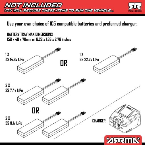 ARA8611V6T1 1/8 NOTORIOUS 6S V6 4X4 BLX Brushless Stunt Truck RTR, Black - Image 23