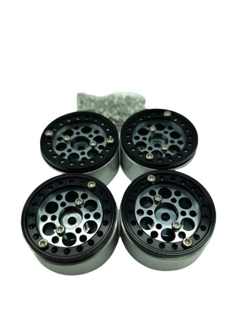 WAGWH10SLB4 Set of 4 1″ beadlock wheels for 1/24 RCs Silver/Black